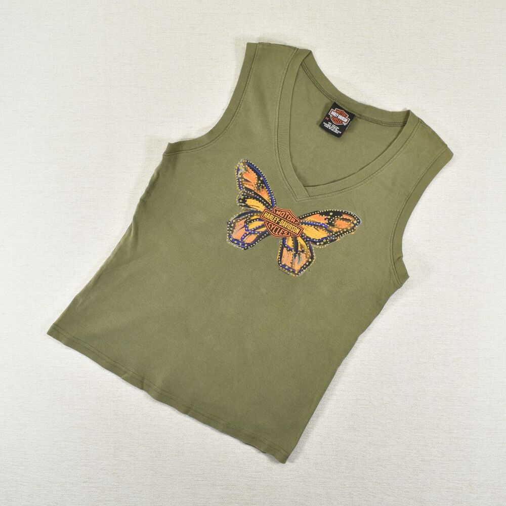 Vintage 2004 Harley Davidson Y2K Butterfly Bling Stretch Tank Top 2X Fits S/M